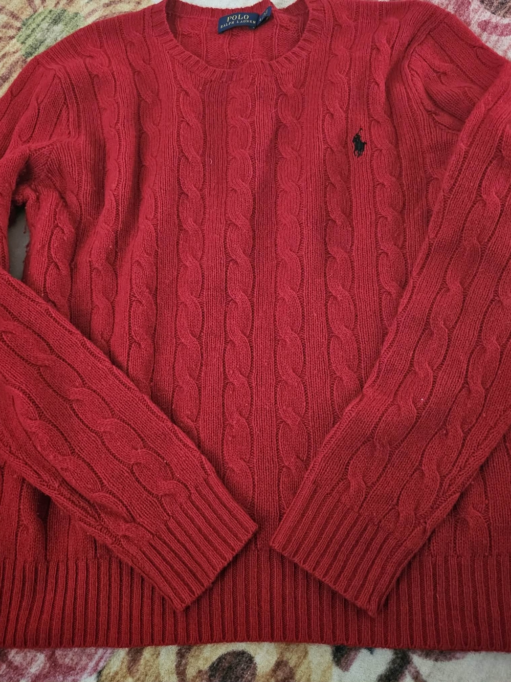 Polo by Ralph Lauren Red Cable-Knit Crewneck Sweater with Pony Logo  Sz LG
